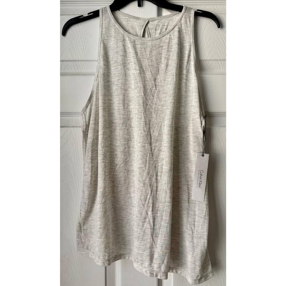 Calvin Klein Performance Grey Tank Top Medium Polyester Rayon Crossover Back